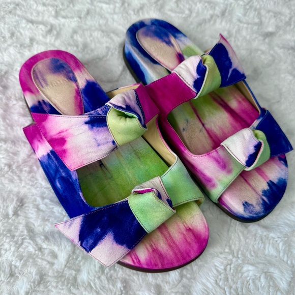 Alexandre Birman Clarita Sandals Bow Tie-Dye Leather Slides Multicolored Flat